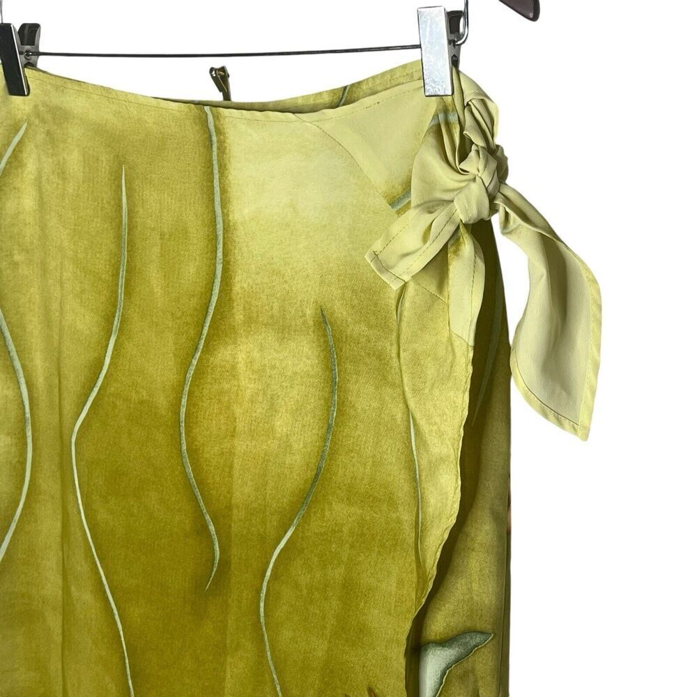 Taiga Paris Vintage Women's Size 12 Midi Tulip Wrap Skirt Side Tie Olive Floral - Picture 4 of 11